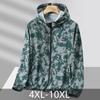 Giacca da uomo taglie forti con cappuccio, stampa mimetica, protezione solare, leggera, traspirante, con zip