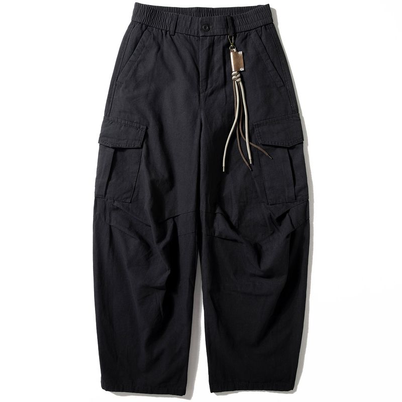 Men's Cargo Pants 2025 Autumn New Style Cool Retro Loose Straight Casual Long Pants with Multiple Pockets and Drawstring Wide-Leg Pants