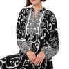 Elegant Long Sleeve V-Neck Arabic Black Dress with Islamic Print