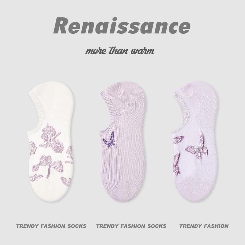 Socks, Women, Summer Thin, Breathable Short Socks, Retro Relief, Knitted, Non Falling Heels, Invisible Ship Socks