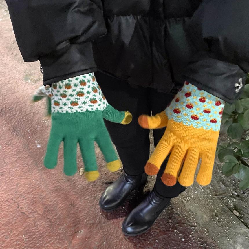 Rukavice pro ženy na zimu Zesílené a fleecové Pětiprsté Studentské Roztomilé Vlněné Pletené Dotykové Teplé Na Jízdu na Kole v Zimě