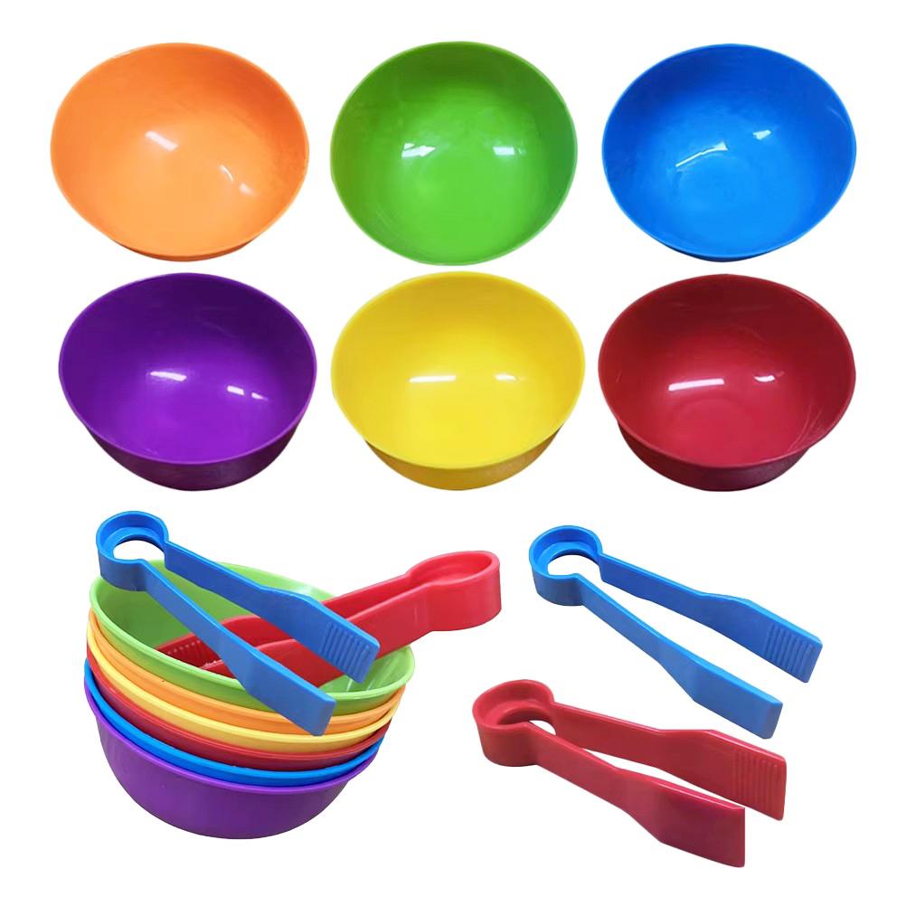 Kids Classification Cups Counting and Sorting Playthings Kit Rainbow Colors Plastic Material Bowls Tweezers Fine Motor Skill Educational Playthings