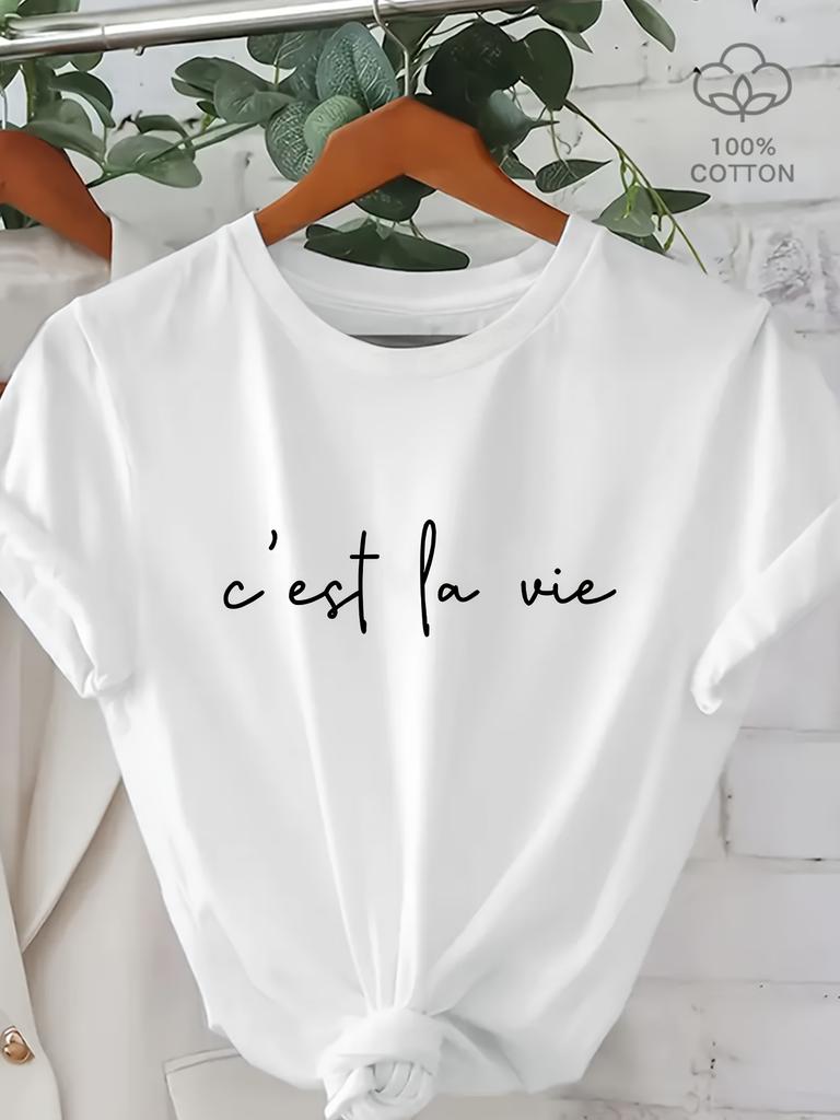 European sizesRound Neck, Machine Washable Spring Summer Everyday Top, Ladies T Shirts, Summer Clothing, Relaxed Fit Tee, Nontransparent Fabric