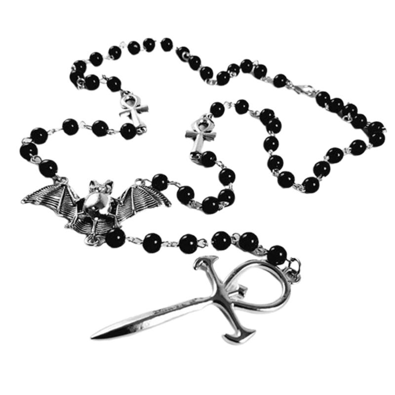 

Alloy Necklace Black Beaded Necklace for Vampire Ankh Rosary Necklace for Women and Girls Fashion Choker Halloween Prese 1