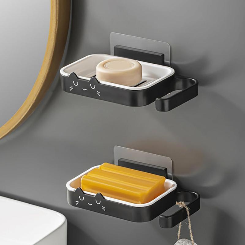 Wall Mounted Cat Shape Hanging Soap Dish Drain Rack Bathroom Kitchen Shower Soap Holder Storage Tray Cleaning