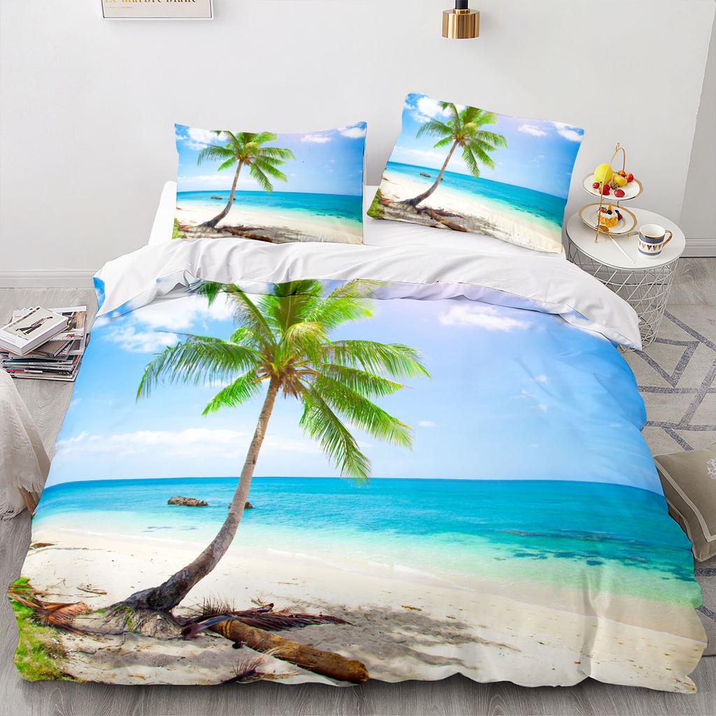 Sea View Coconut Duvet Cover Large Calico Double Size Quilt Bedding Set Single Full Set For Teens Adults Microfiber Single