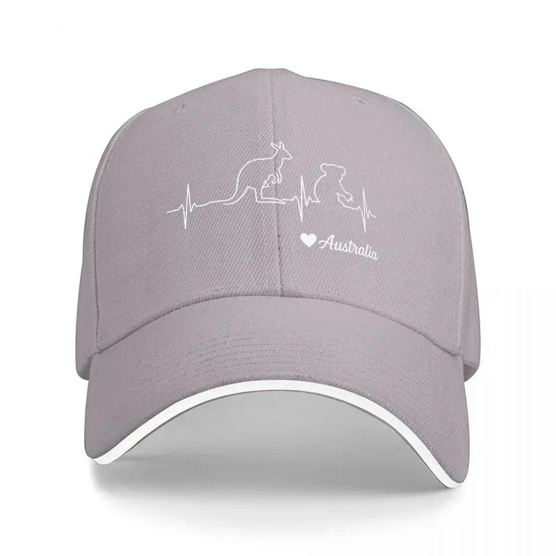 New Australia Kangaroo Heartbeat Design Baseball Cap Black with White Trim and Iconic Wildlife Pattern for Unisex and Women