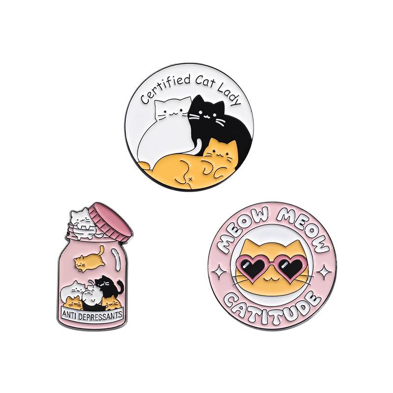 Custom Cartoon Cat Round Metal Badge for Clothes, Bags, or Brooches