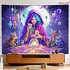Illusionary Tarot Card Witch Tapestry Starry Sky Crystal Cat Mysticism Wallpaper Living Room Decoration