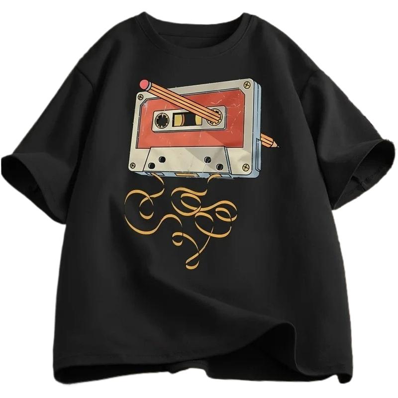 Casual Shortsleeved Tshirts Printed with Cassette Tape Designs From The 80s 90s Featuring 80s Music Retro and Harajuku Style