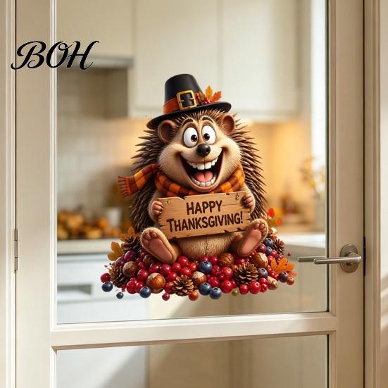 Decorative PVC Window Film Thanksgiving Sticker, Static Cling Fall Decal, Removable Autumn Decals Cute Animal Sticker for Holiday Decoration
