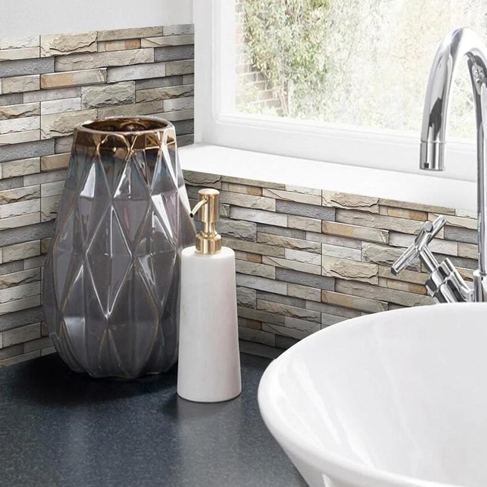 7Pcs Brick Pattern Wall Stickers 3D Peel and Stick Wall Paper Self Adhesive Wall Tile Sticker for Kitchen Bathroom Home Decor