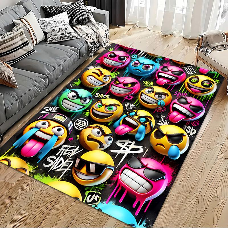 Colorful Graffiti Emoji Faces Suitable As a Non-slip Mat for the Living Room or Bedroom Sofa