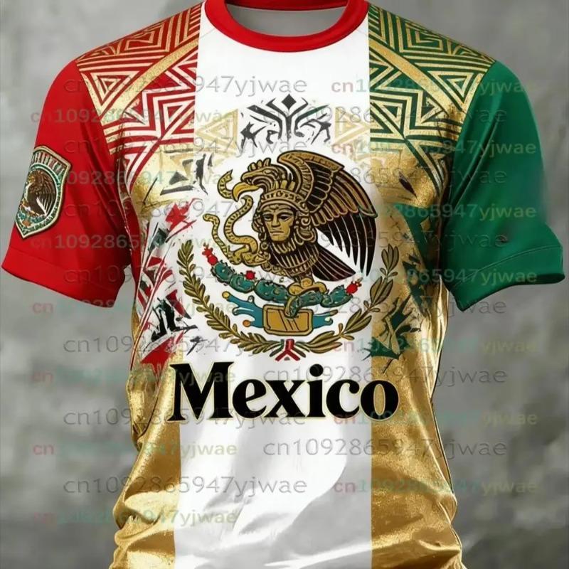 Mexico National Flag Print T Shirt For Men Funny 3D Eagle Pattern Short Sleeve Tees Outdoor Football Sports Clothing Casual Tops