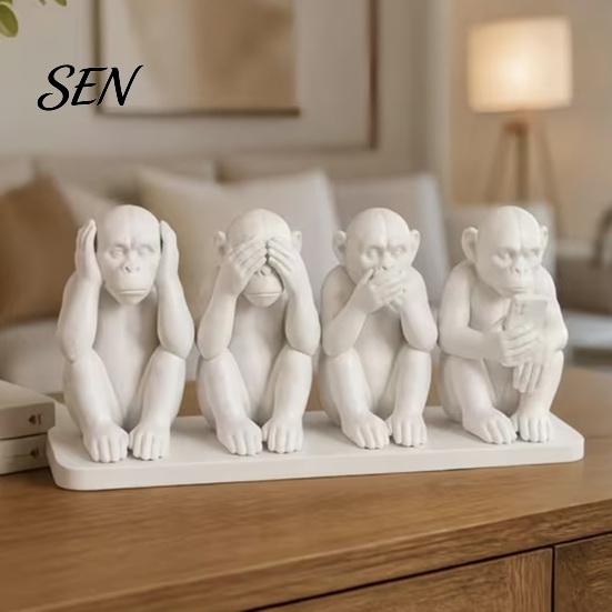 Artistic Collectible Animal Statues 3D Printed Orangutan Ornament, Modern Desktop Gorilla Figurine, Creative Monkey Statue with No for Office