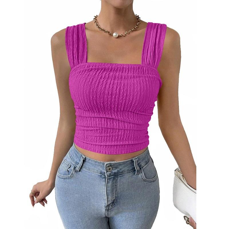 Spring and Summer Fashion Sleeveless Crop Top Square Neck Shoulder Strap Women's Vests