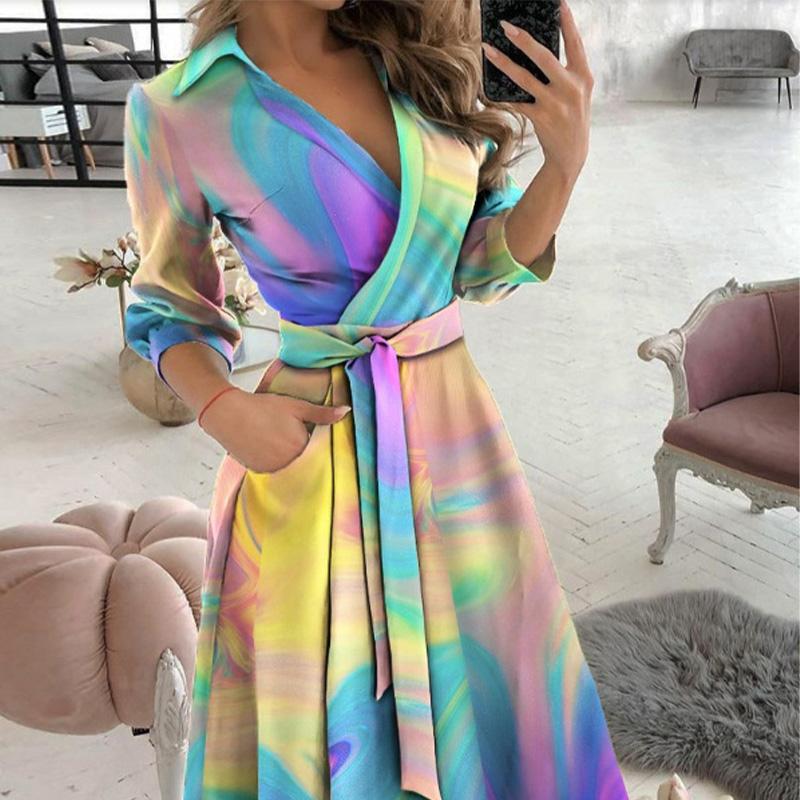 Women's V-Neck Floral Bodycon Dress Long Sleeve Elegant Figure-Hugging Evening Gown
