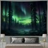 Nordlicht Wald Wandteppich 80x60 Zoll Aurora Borealis Nebelkiefern Trippy Wandteppich Ästhetische Wandkunst Meditationsdeko
