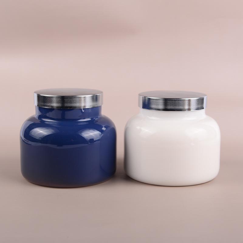 Aromatherapy Candle Handmade Soy Candle Blue White Glass Cup with Lid Aromatherapy Candle Fragrance