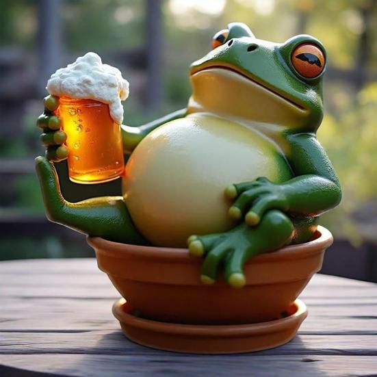 Garden Frog Ornament Resin Weatherproof Frog Figurine Cartoon Frog Statue Planter Decoration Frog Statue for Flower Pot Outdoor Decoration