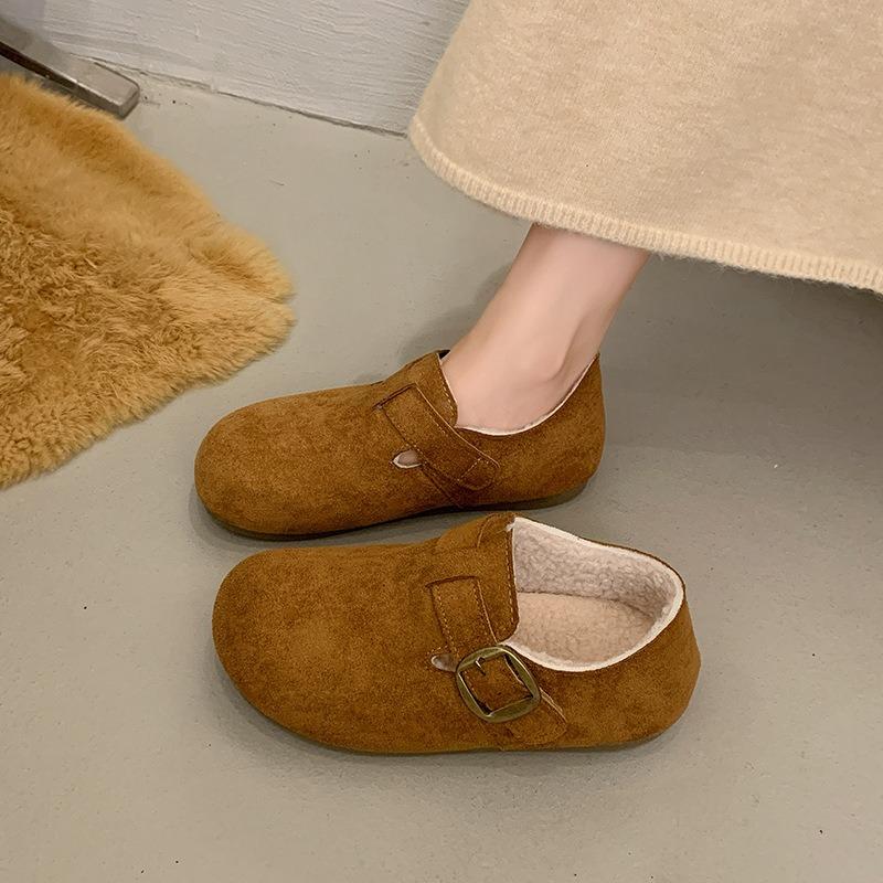 Fleece fritidssko damesko allsidige fluffy sko dame bruker én pedal ute om vinteren for å holde varmen late enkle sko
