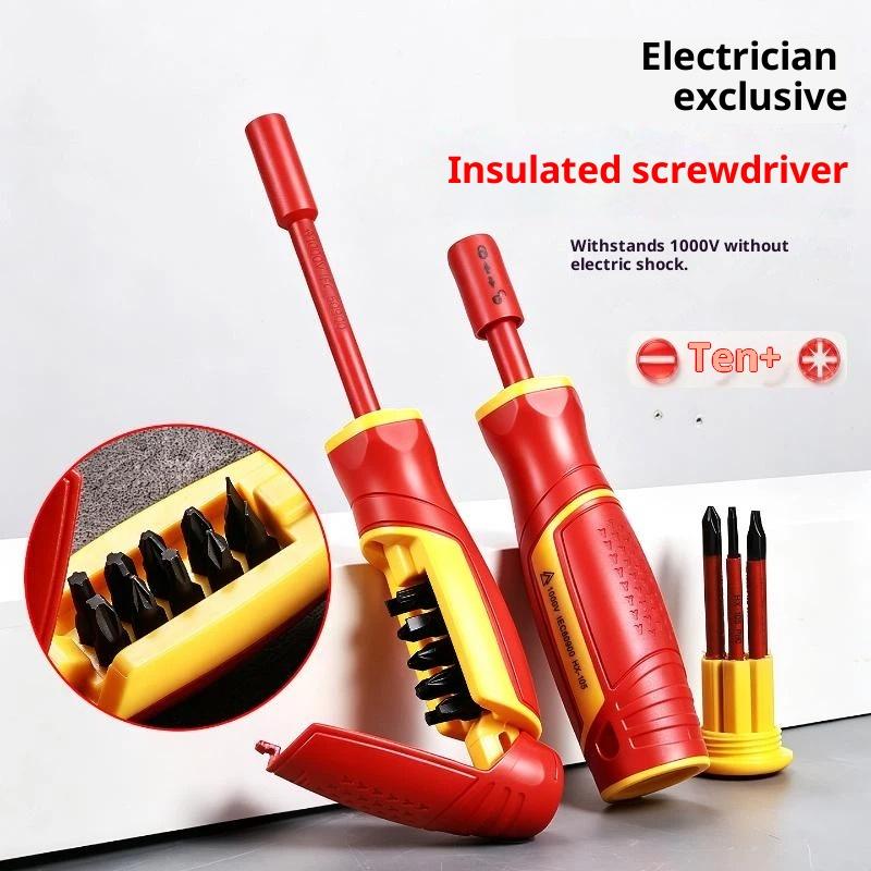 Insulated Screwdriver Set Magnetic Slotted Bits Interchangeable Multi-Purpose Electrician Tool Motorcycle Repair