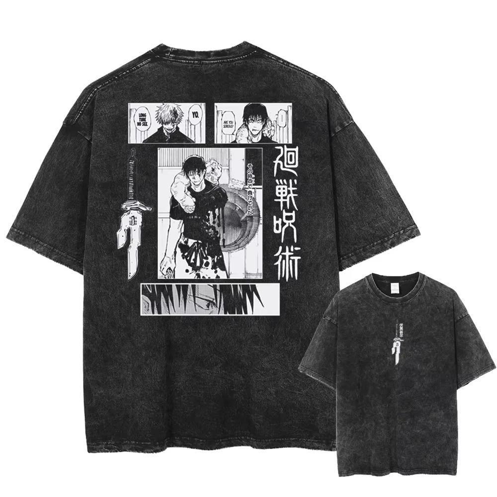 2026 Anime Jujutsu Kaisen Fushiguro Toji Printed T‑shirt Men's and Women's Washed T‑shirt High Quality Oversized Casual Streetwear Summer Graphic Tops