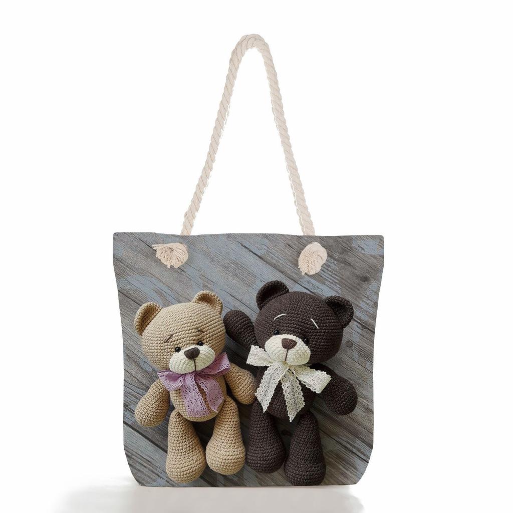 Bear Doll Print Thick Rope Single-shoulder Beach Bag 7256