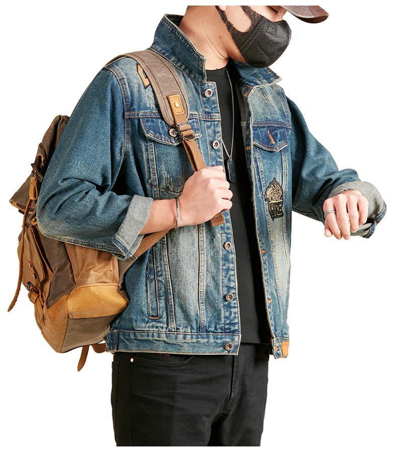 Xintang Men's Distressed Denim Jacket - Loose Fit Long Sleeve Outerwear 2025