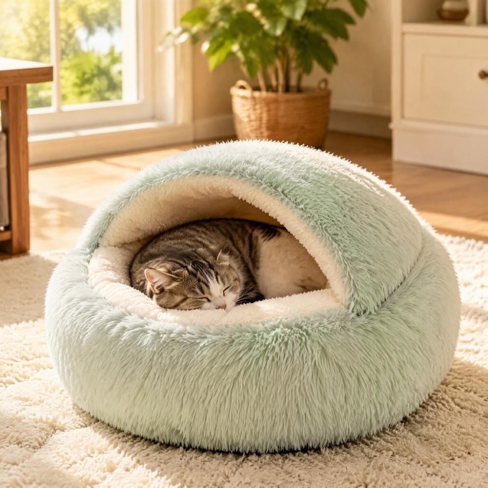 Non-Slip Shell-Shaped Cat Bed Semi-Enclosed Winter Cat Bed Cat Sleeping Nest Cold Weather