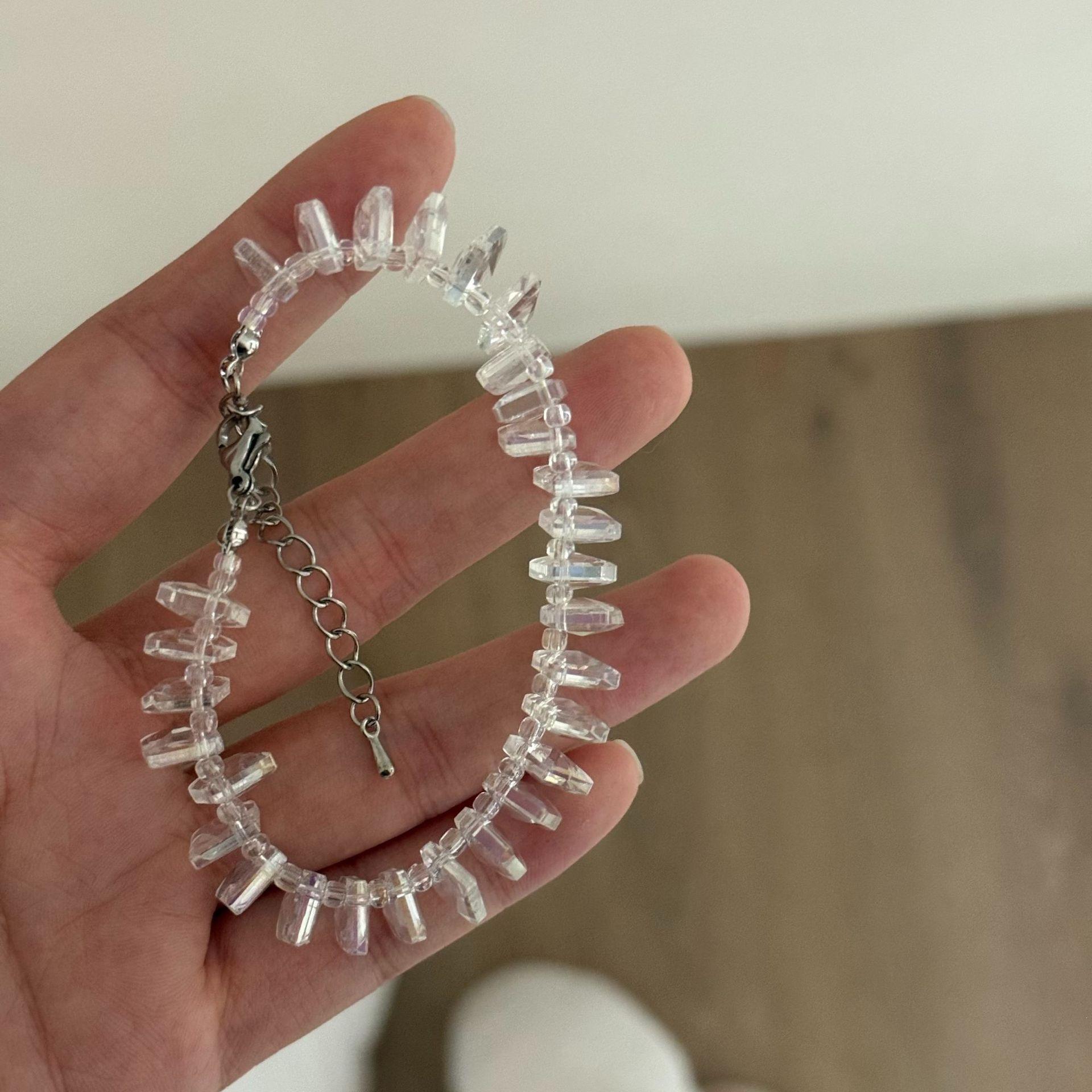 Handmade Irregular White Crystal Beaded Necklace Clavicle Chain Jewelry