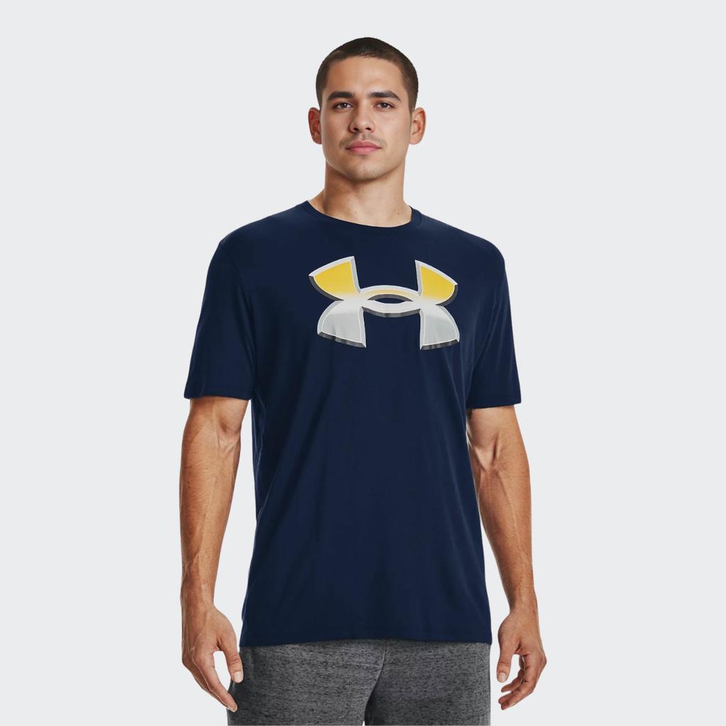 Under Armour Duży nadruk z logo Codzienny T-shirt z okrągłym dekoltem i krótkim rękawem Męskie Góry Niebieski 1370520-408