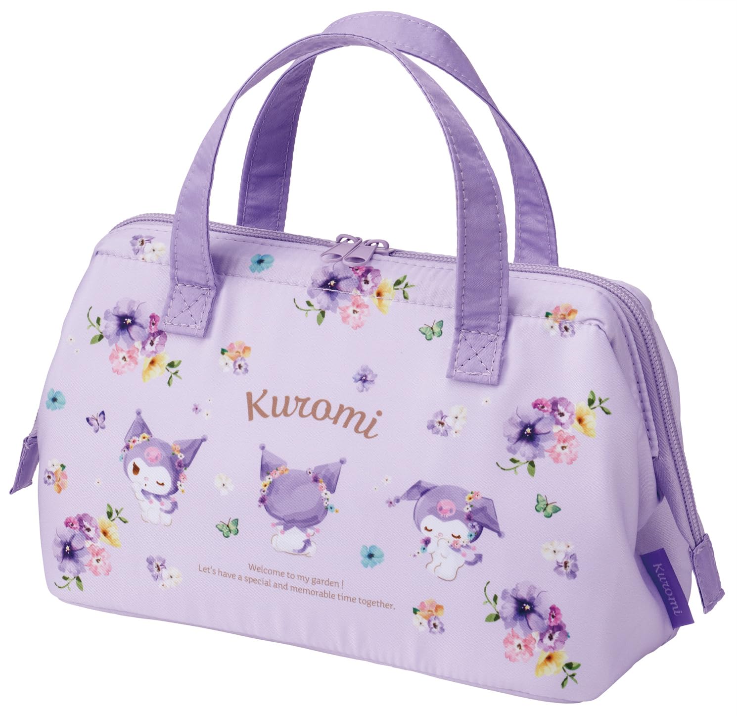 Skater Lunch Clasp Sanrio Pastel Vivid Watercolor Floral Bag, Insulated, Purse, Women s, Kuromi, Print, KGA1-A