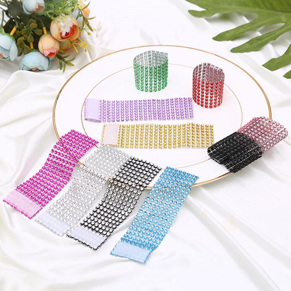 8-Row Rhinestone Napkin Rings Dazzling-Diamond Rhinestone Chair Sash Slips Formal Dinner Napkin Rings Stylish Table Settings