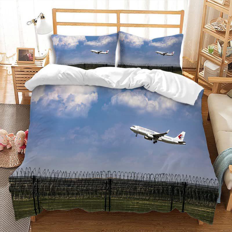 Aircraft Three-Piece Quilt Cover 3D Digital Printing Bedding Set Four Seasons Bed Cover