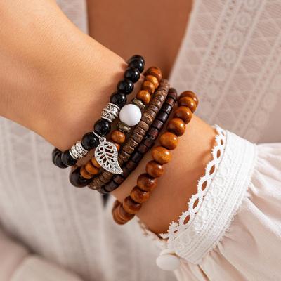 Set Bracciali Retro Irregolari in Legno e Acrilico Geometrico
