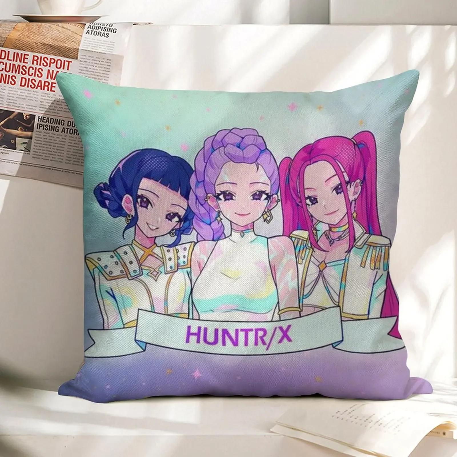 

Huntrix Girls Square Pillowcase Kpop Demon Hunters Cartoon Cover For Sofa Living Room Nap Daily Use X Throw double sided printing:125x100cm-50x40in s