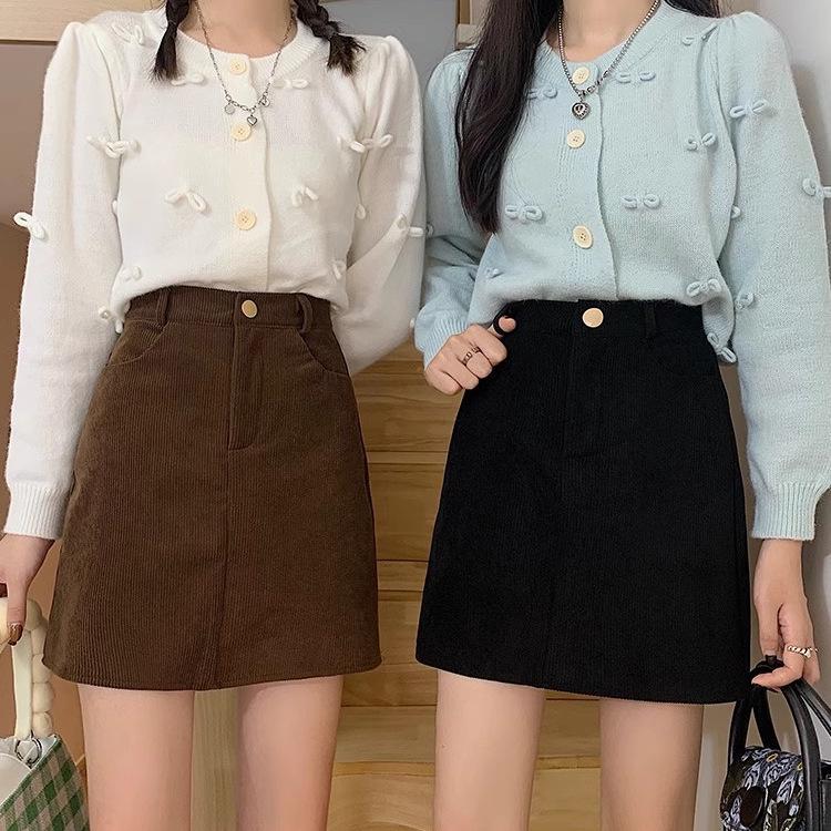 

Women s Plus Size High Waist Corduroy A-Line Short Skirt - Coffee Color, Slimming Anti-Exposure, Autumn/Winter Fit 2XL кавовий