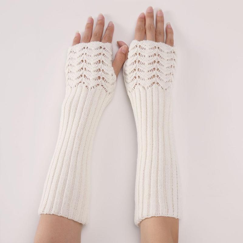 Half Finger Gloves for Typing Winter Knit Gloves with Thumb Holes Unisex Half Finger Mittens Stretchy Warm Long Gloves