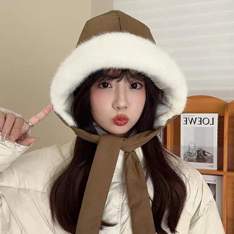 Little Red Riding Hood Cute Girl Winter Down Cotton Waterproof Bag Dual-purpose Ear Protector Lei Feng Hat Korean Thickened Thermal Hat