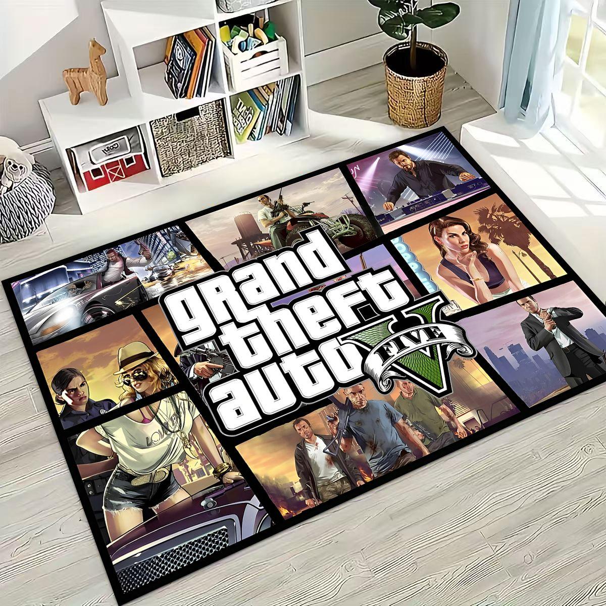 

3D G-GTA Гра Геймер Мультяшний Мото Килим для Спальні Вітальні Дивана Домашній Доріжка Декор, Великий Дитячий Ігровий Нековзкий Килимок для Підлоги Подарунок 200x160cm( 78x62in )
