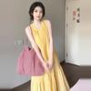 Yellow Sleeveless Spaghetti Strap Dress for Women, Summer 2026, New High-end Vacation French Elegant Vest Long Dress