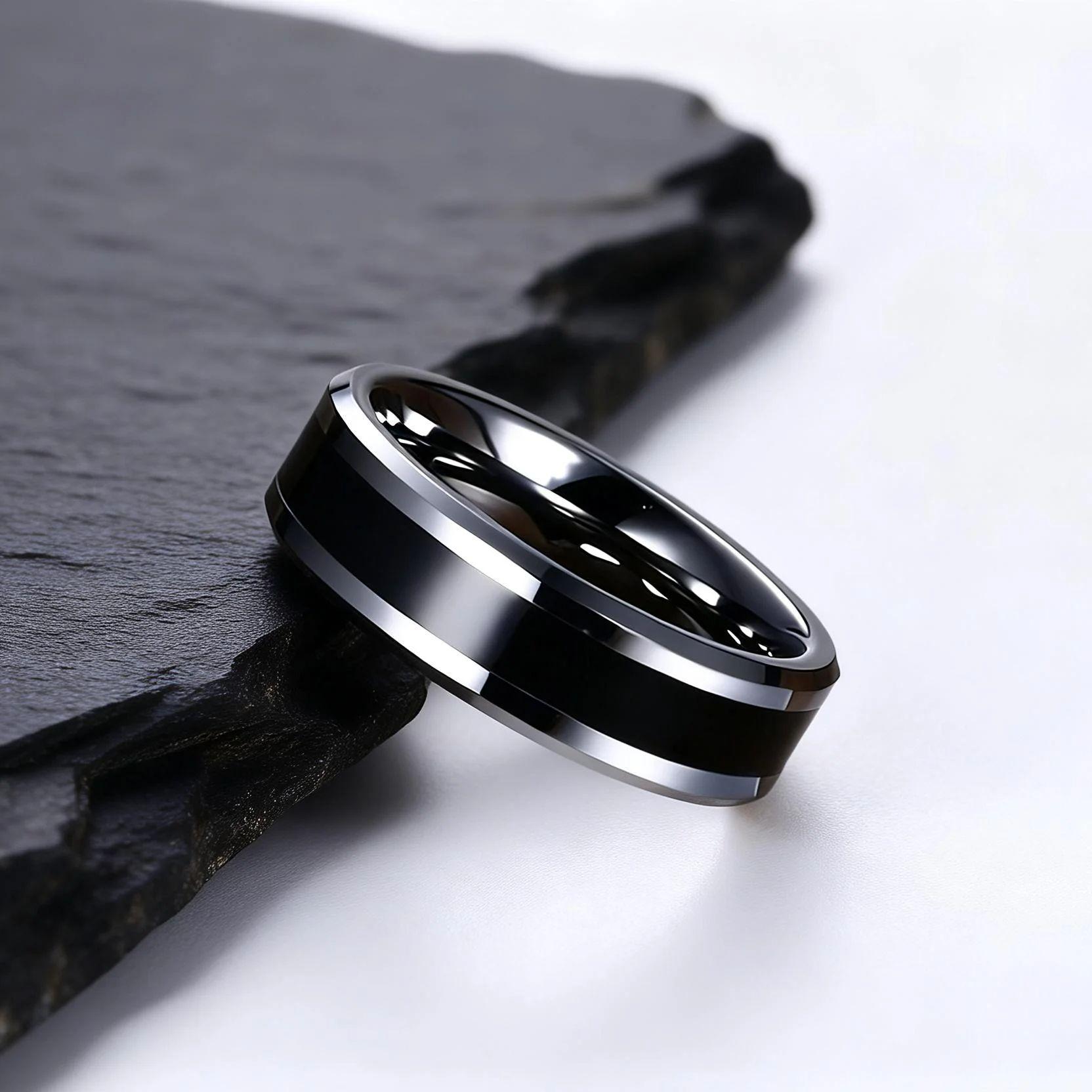 

6MM Men s Tungsten Carbide Black Enamel Ring Wedding Band 7