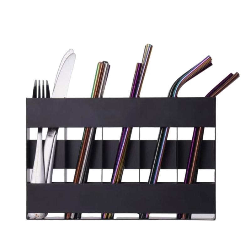 Functional Slim Adhesive Cabinet Door Mount 5 Compartment Adhesive Metal Straw Organizers Slim Cabinet Door Wall Mount