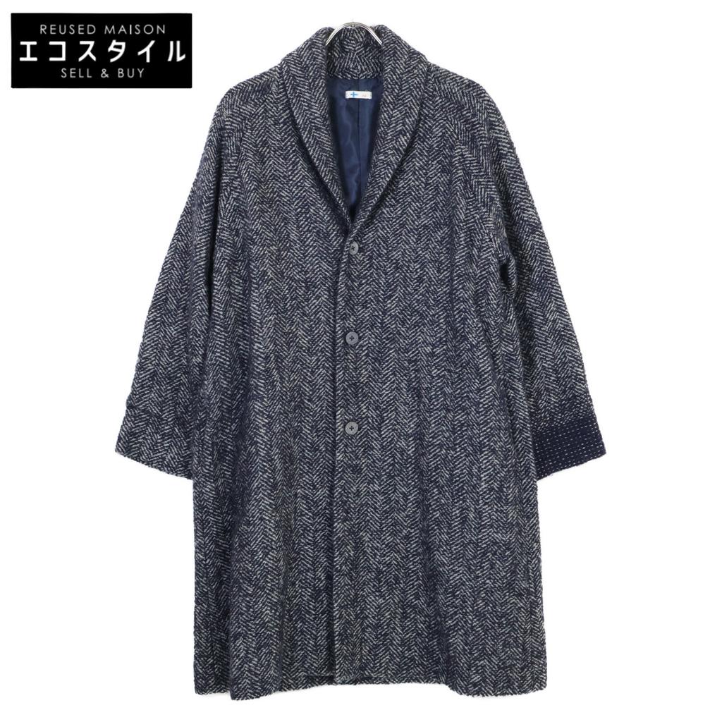 vm VFCO-9640D Gray Herringbone Chesterfield Coat Jacket O NavyUsed