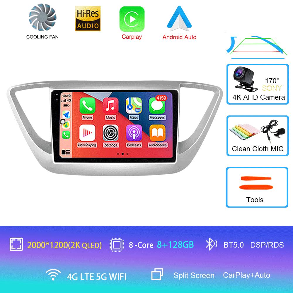 Android 14 Carplay Auto Car Radio For Hyundai Solaris 2 2017 - 2020 GPS Recorder Multimedia Video Player 4G+WiFi DSP 2 Din Dvd