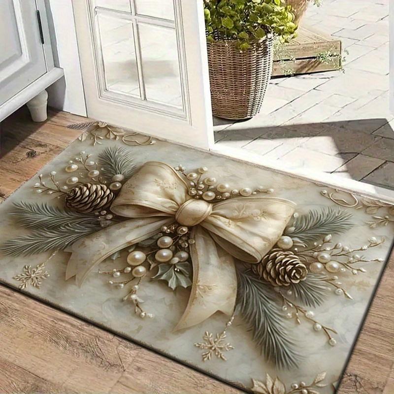 

Christmas White Bow Pine Cone Doormat, Non-slip Floor Mat, Suitable for Living Room, Bedroom, Bathroom, Holiday Home Decoration 40x60cm