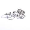 10Pcs Elephant Moon Flower Rhinestone Women Vintage Above Knuckle Midi Ring Set
