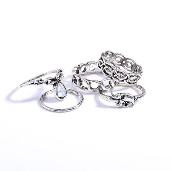 10Pcs Elephant Moon Flower Rhinestone Women Vintage Above Knuckle Midi Ring Set