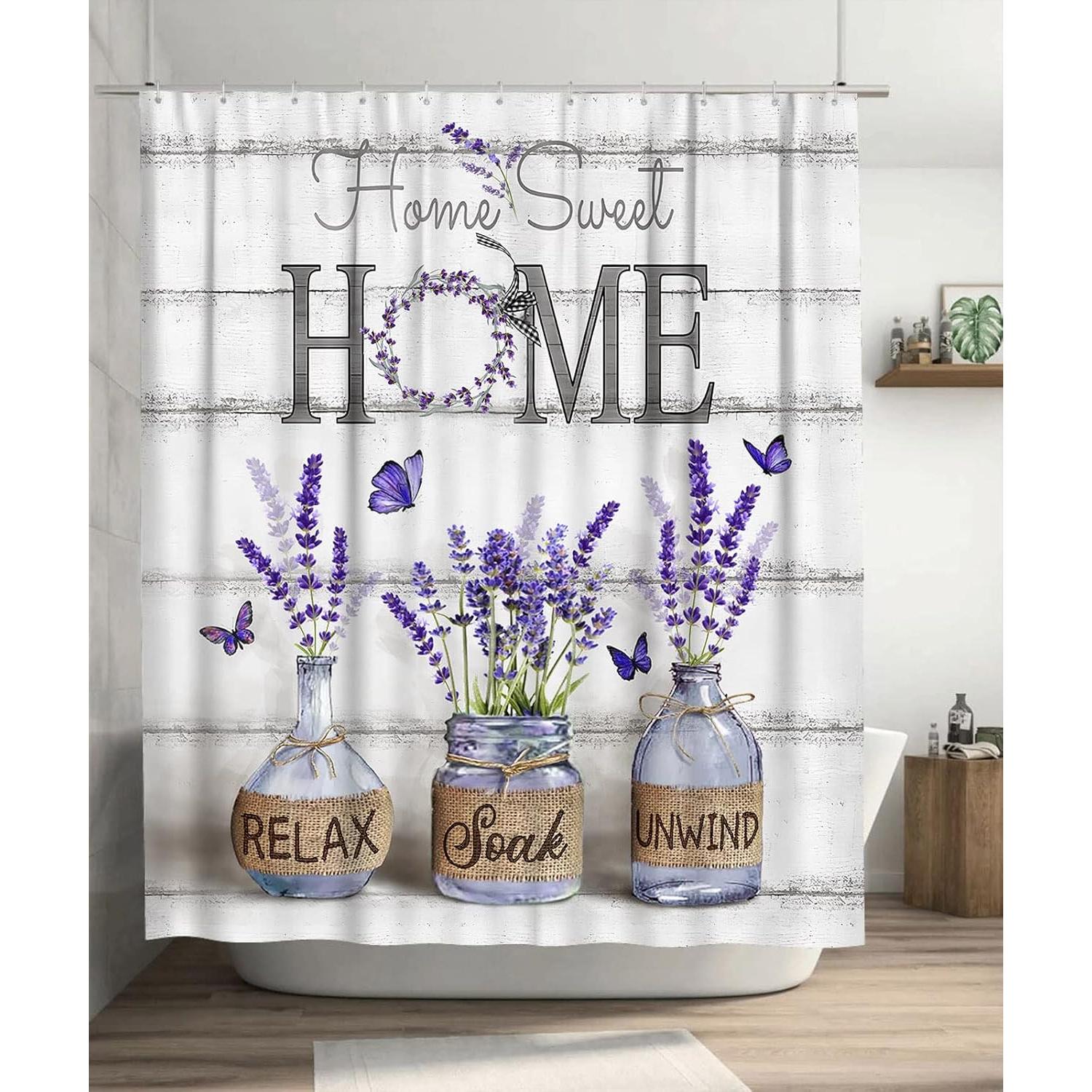

Tijuboni Purple Lavender Shower Curtain Farmhouse Flowers Shower Curtains For Neutral Country Bathroom Decor Rustic Butterfly Sh W60H190(CM)-1 Pcs